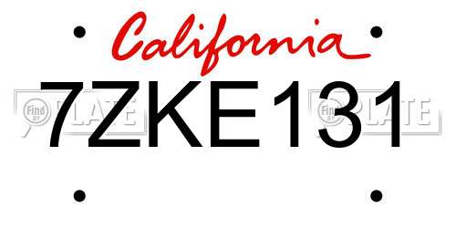 7ZKE131 California License Plate