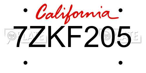 7ZKF205 California License Plate