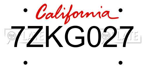 7ZKG027 California License Plate