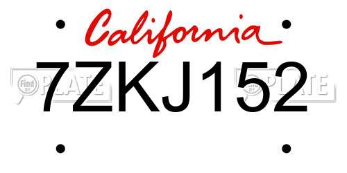 7ZKJ152 California License Plate