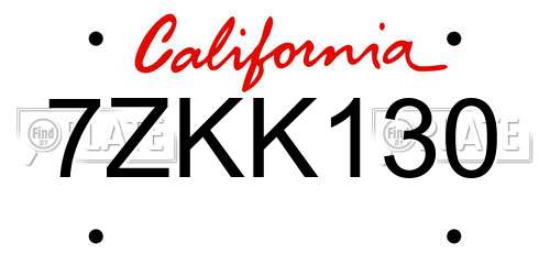 7ZKK130 California License Plate