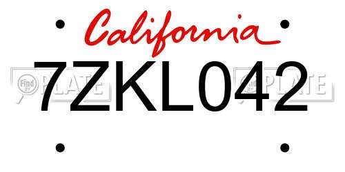 7ZKL042 California License Plate