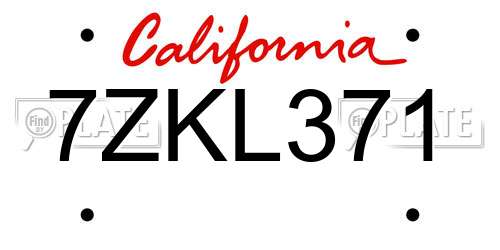 7ZKL371 California License Plate