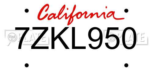 7ZKL950 California License Plate