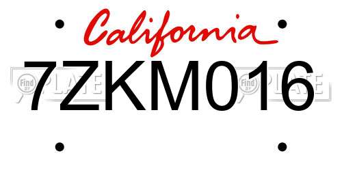 7ZKM016 California License Plate