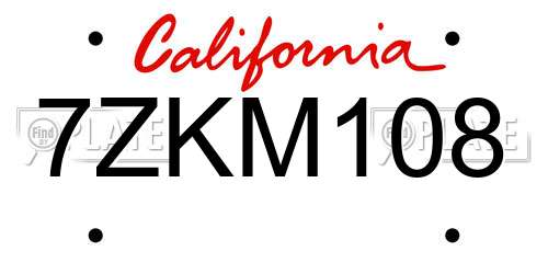 7ZKM108 California License Plate