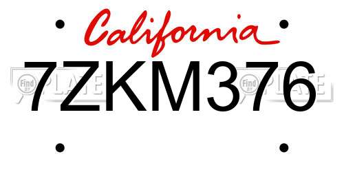 7ZKM376 California License Plate