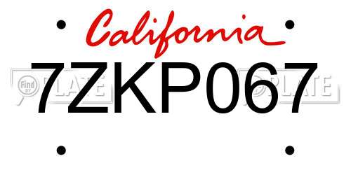 7ZKP067 California License Plate