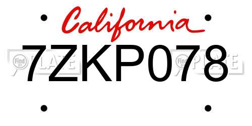 7ZKP078 California License Plate