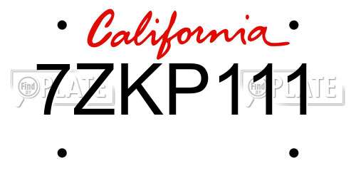 7ZKP111 California License Plate