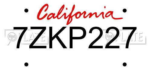 7ZKP227 California License Plate