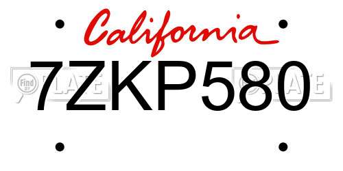 7ZKP580 California License Plate