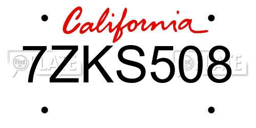 7ZKS508 California License Plate