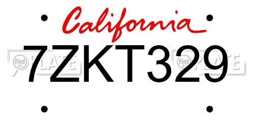 7ZKT329 California License Plate