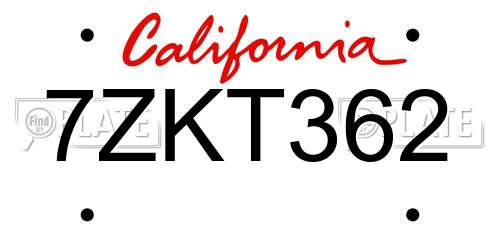 7ZKT362 California License Plate