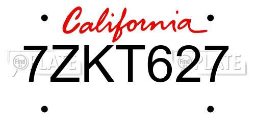 7ZKT627 California License Plate