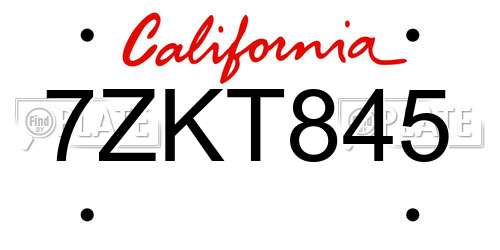 7ZKT845 California License Plate