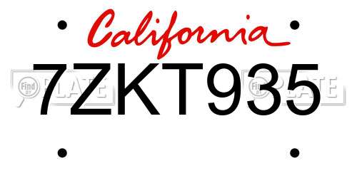 7ZKT935 California License Plate