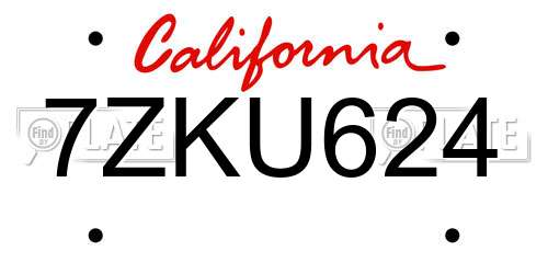 7ZKU624 California License Plate