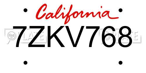 7ZKV768 California License Plate