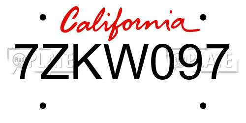 7ZKW097 California License Plate