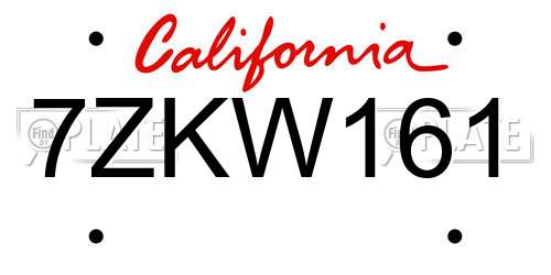 7ZKW161 California License Plate