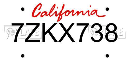 7ZKX738 California License Plate