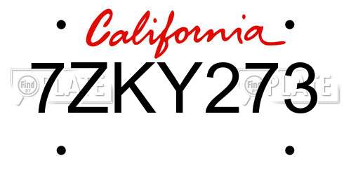 7ZKY273 California License Plate