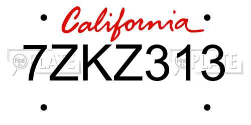 7ZKZ313 California License Plate