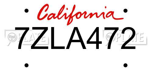 7ZLA472 California License Plate