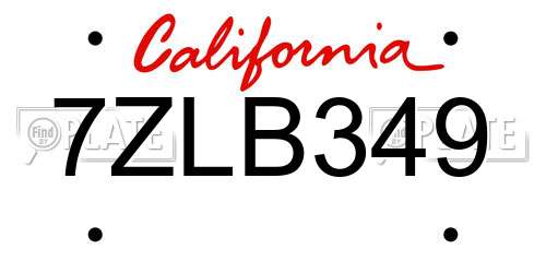 7ZLB349 California License Plate