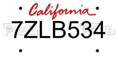 7ZLB534 California License Plate