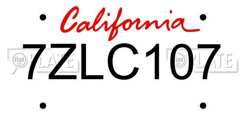 7ZLC107 California License Plate