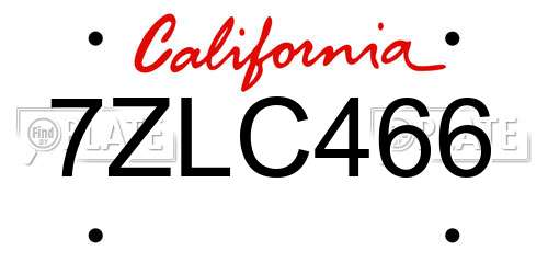 7ZLC466 California License Plate