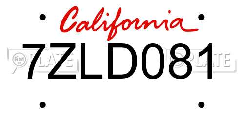 7ZLD081 California License Plate