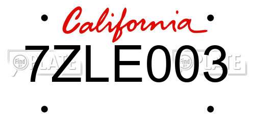 7ZLE003 California License Plate