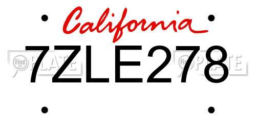7ZLE278 California License Plate
