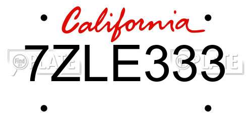 7ZLE333 California License Plate