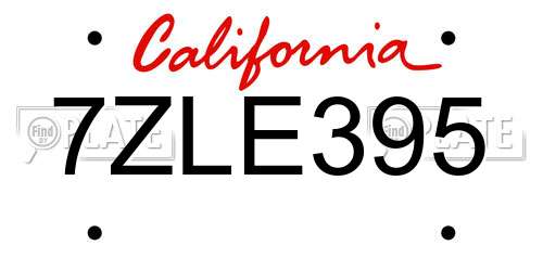 7ZLE395 California License Plate