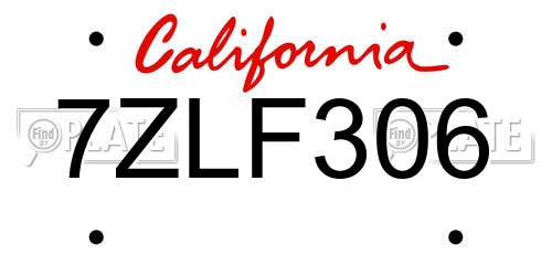 7ZLF306 California License Plate