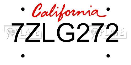 7ZLG272 California License Plate