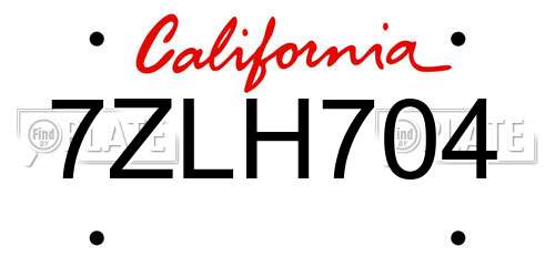7ZLH704 California License Plate