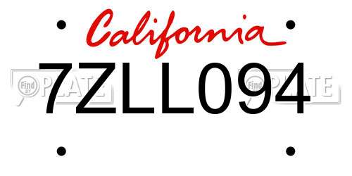 7ZLL094 California License Plate