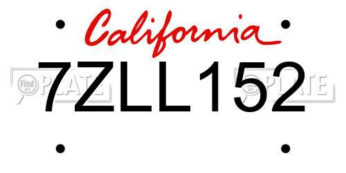 7ZLL152 California License Plate