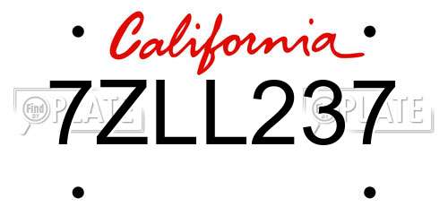 7ZLL237 California License Plate