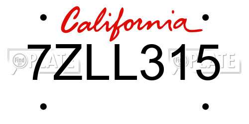 7ZLL315 California License Plate