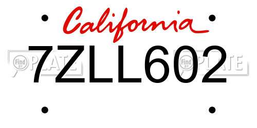 7ZLL602 California License Plate