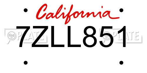 7ZLL851 California License Plate
