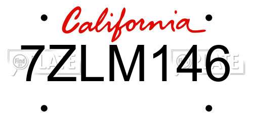 7ZLM146 California License Plate