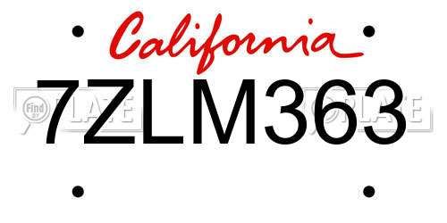 7ZLM363 California License Plate